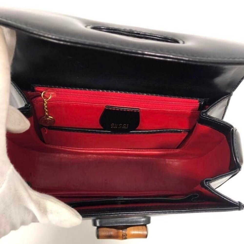Gucci GG Bamboo 1947 Vintage Shoulder Bag Purse Black Leather Handle - Picture 10 of 15
